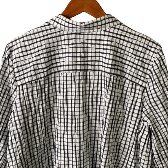 Foxcroft Germaine Crinkle Mini Check Button Up Tunic Shirt 3/4 Sleeve Textured - Picture 7 of 16